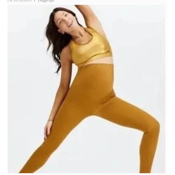 Fabletics Leggings Women 2XL Gold Shine High-Waisted Maternity Legging Plus Size - Picture 1 of 9